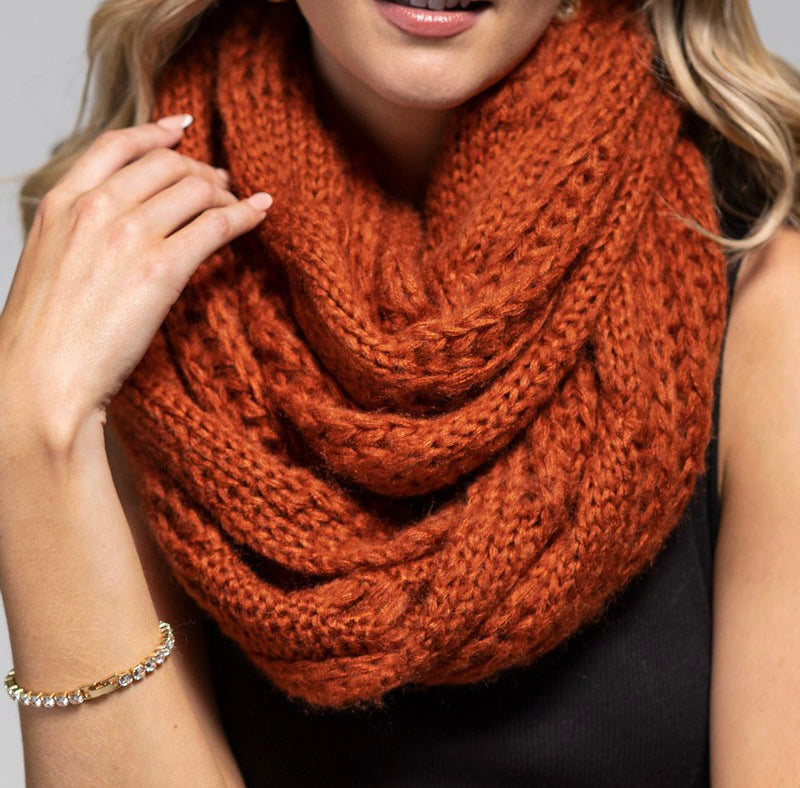 Rust Cable Knit Infinity Scarf