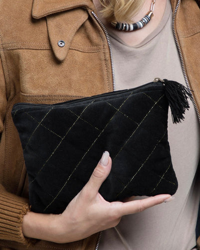 Black Velvet Quilted Pouch