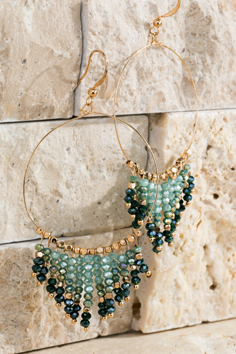 Green Ombre Beaded Hoop Earrings