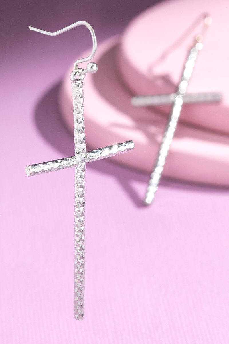 Silver Colored Cross Earrings