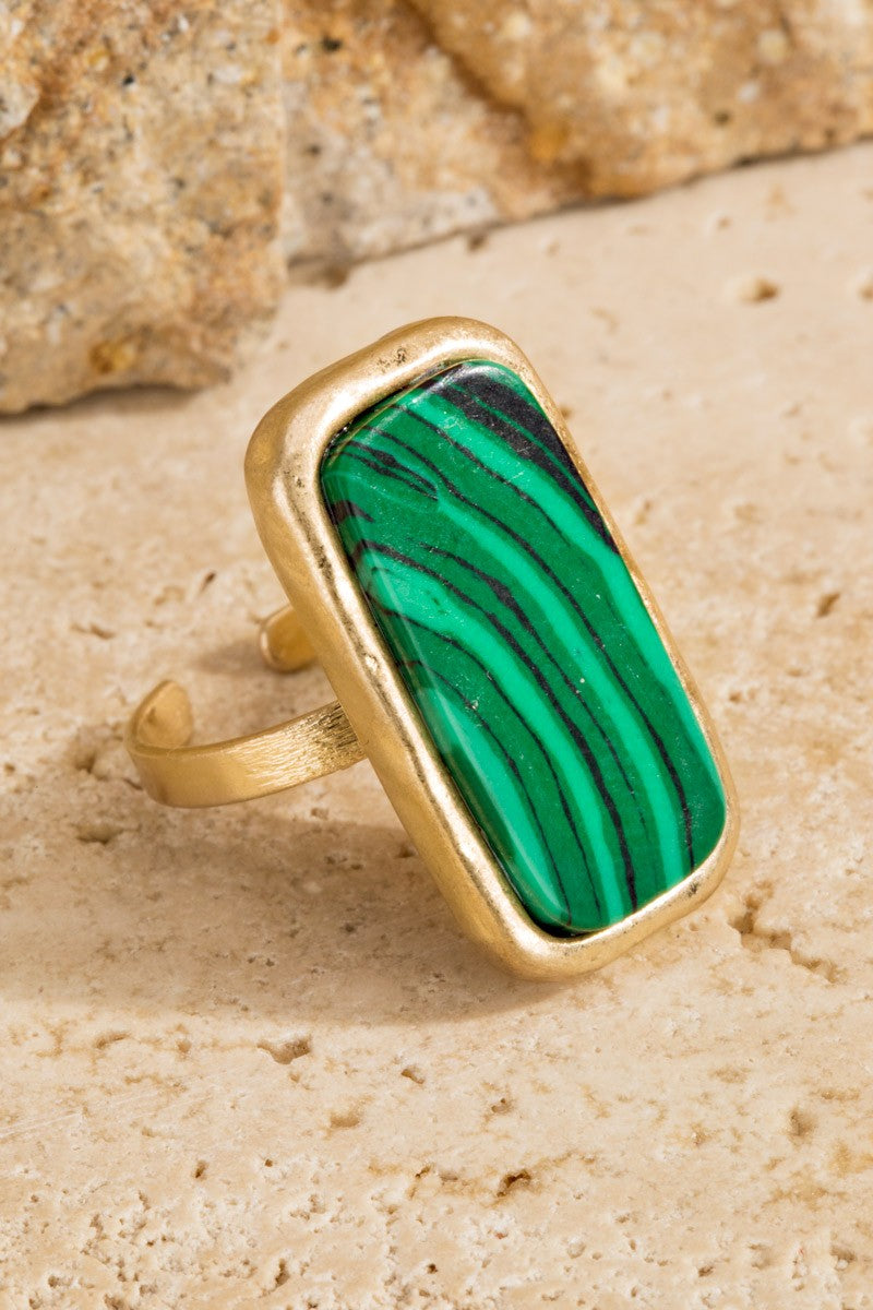 Green Rectangular Adjustable Ring