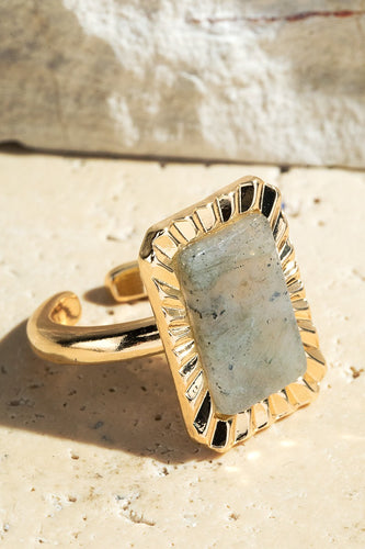 Grey Gold Framed Rectangular Adjustable Ring