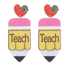 Load image into Gallery viewer, Glitter Teach Pencil Earrings
