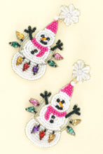 Load image into Gallery viewer, Jeweled Christmas Lights Snowman Beaded Earrings
