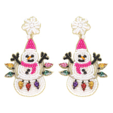 Load image into Gallery viewer, Jeweled Christmas Lights Snowman Beaded Earrings
