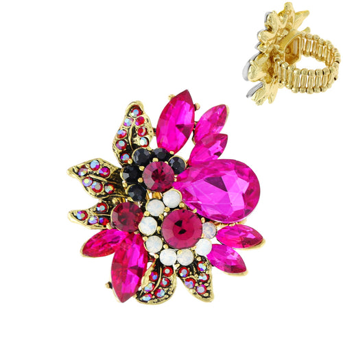 Fuchsia Gemstone Floral Stretchy Ring