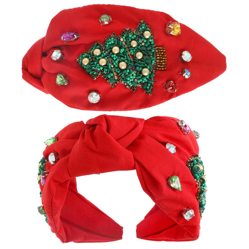 Red Beaded Christmas Tree Jeweled Headband