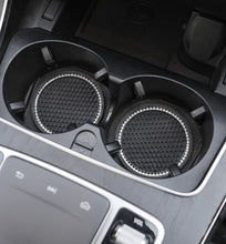 Load image into Gallery viewer, 2 Pack Black &amp; Rhinestone Car Coasters

