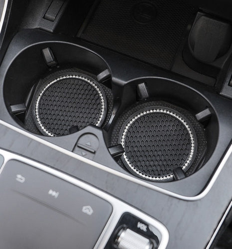 2 Pack Black & Rhinestone Car Coasters