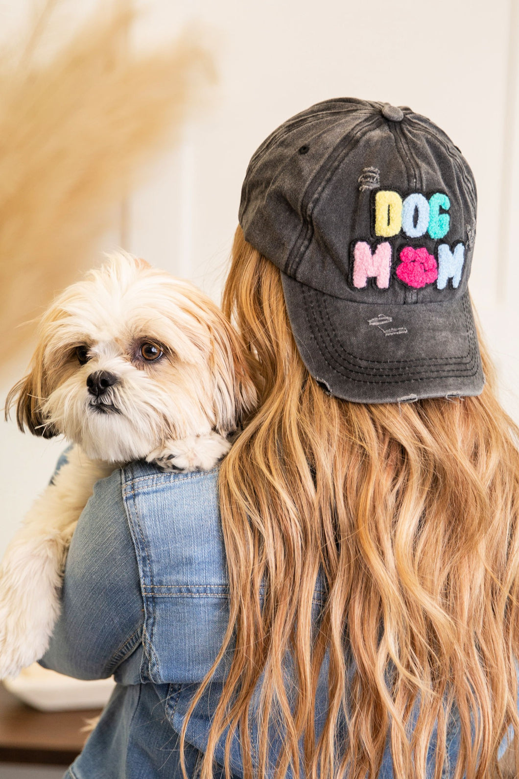 Dog Mom Chenille Patch Distressed Cap Hat