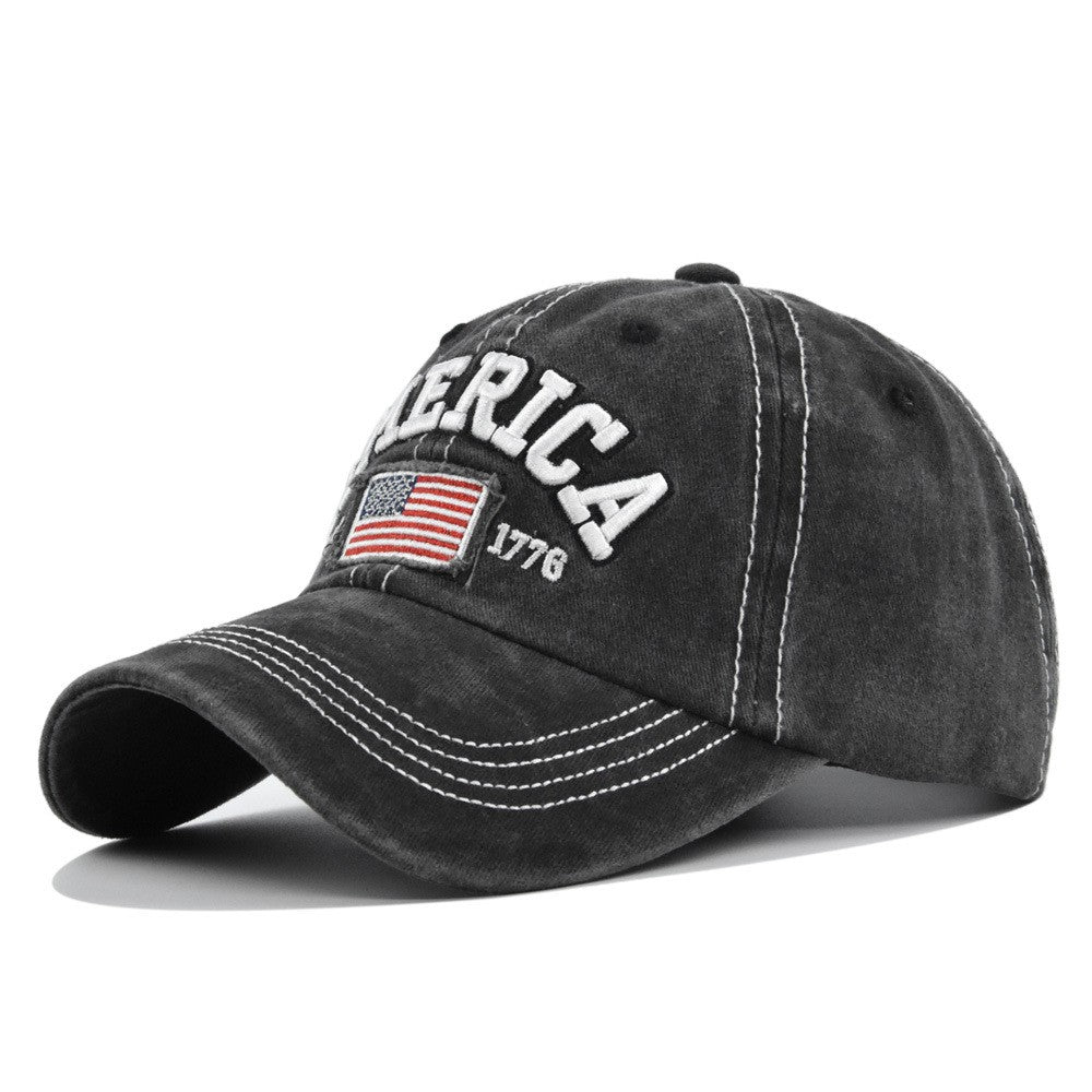 Mineral Washed Black America Est 1776 Embroidered Flag Cap Hat