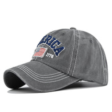 Load image into Gallery viewer, Mineral Washed Grey America Est 1776 Embroidered Flag Cap Hat
