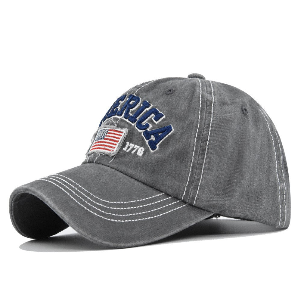 Mineral Washed Grey America Est 1776 Embroidered Flag Cap Hat