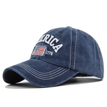 Load image into Gallery viewer, Mineral Washed Navy America Est 1776 Embroidered Flag Cap Hat
