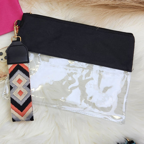 Black & Clear Stadium Wristlet WITH Aztec Strap