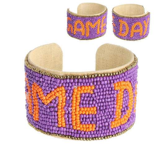 Orange & Purple Game Day Beaded Cuff Bracelet clemson