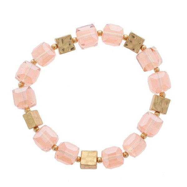 Pink Glass Beaded Stretch Bracelet