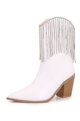 Rhinestone Fringe White Boot cowboy boot cowgirl boot bootie rhinestone tassel western boots