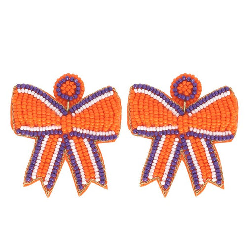 Orange & Purple Bow Game Day Earrings Clemson