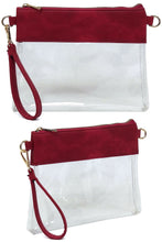 Load image into Gallery viewer, Wine &amp; Clear Stadium Clutch Crossbody Bag WITH Shoulder Strap &amp; Wristlet South Carolina Gamecocks
