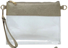 Load image into Gallery viewer, Champagne &amp; Clear Stadium Clutch Crossbody Bag WITH Strap &amp; Wristlet
