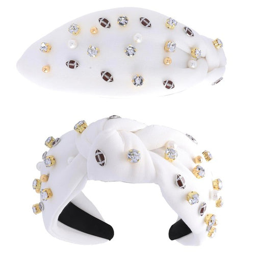 White Jeweled Football Game Day Headband