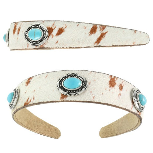Turquoise Concho Cowhide Print Headband