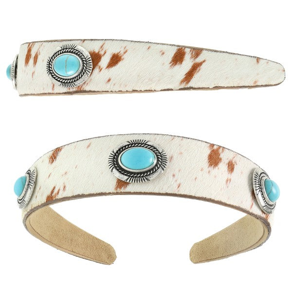 Turquoise Concho Cowhide Print Headband