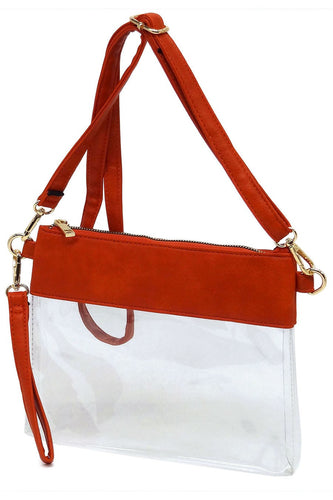 Orange & Clear Stadium Clutch Crossbody Bag With Shoulder Strap & Wristlet Clemson Tigers