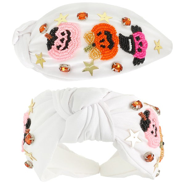 Three Pumpkins White Headband