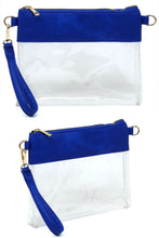 Load image into Gallery viewer, Royal Blue &amp; Clear Stadium Clutch Crossbody Bag WITH Shoulder Strap &amp; Wristlet
