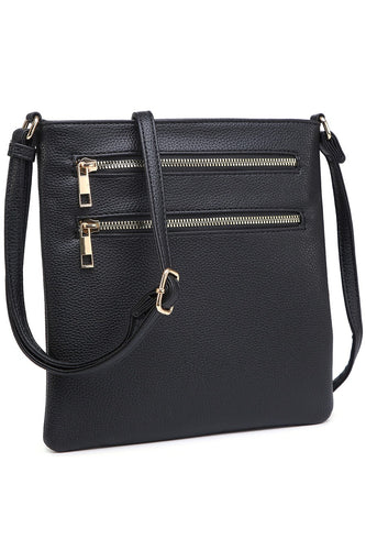 Black Double Zip Pocket Crossbody Bag