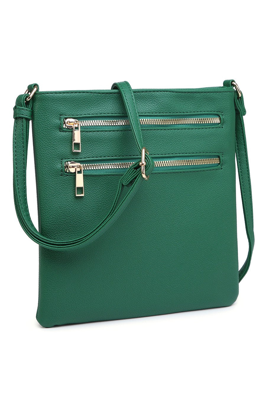 Green Double Zip Pocket Crossbody Bag