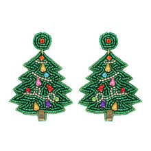 Load image into Gallery viewer, Green &amp; Multi Colored Rhinestone Christmas Tree Earrings
