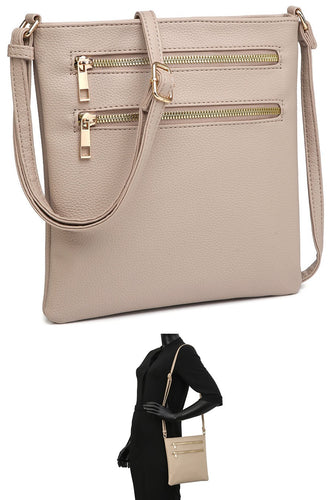 Taupe Double Zip Pocket Crossbody Bag