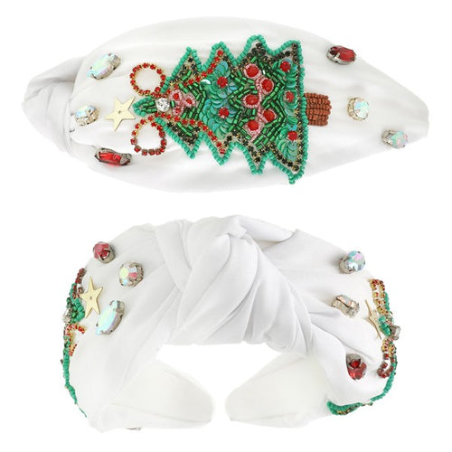 White Jeweled Christmas Tree Headband