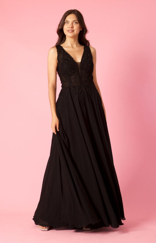 Plus Size Floral & Vine Design Chiffon Sleeveless Black Dress (Sizes: 1XL-5XL)
