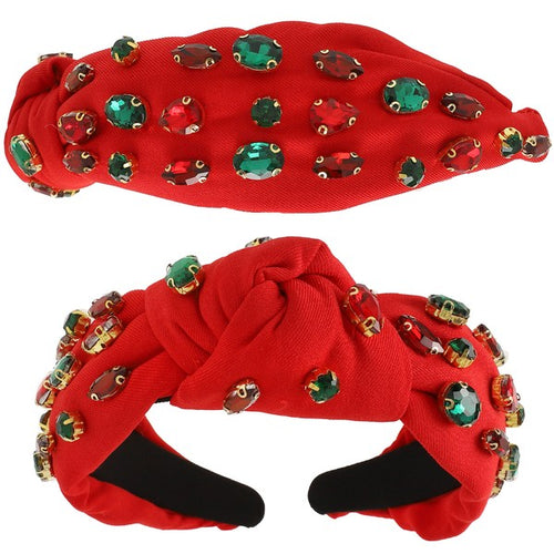 Red Headband With Green & Red Jewels