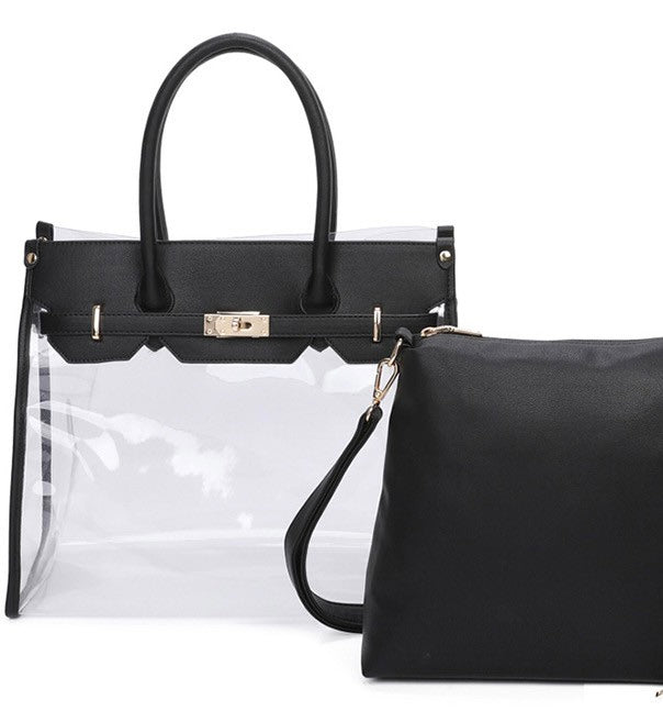 Stadium Clear & Black Satchel WITH Matching Crossbody Bag (2-in-1)