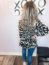 Load image into Gallery viewer, Black &amp; Nude Leopard Print Smocked Long Sleeve Top
