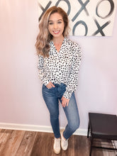 Load image into Gallery viewer, White &amp; Black Leopard Print Buttoned Wrists Longs Sleeve Top
