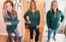 Load image into Gallery viewer, Green and Plaid Elbow Pad Quilted Pullover
