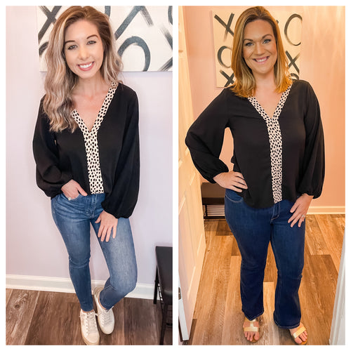 Black & Leopard Middle Lined Long Sleeve Top