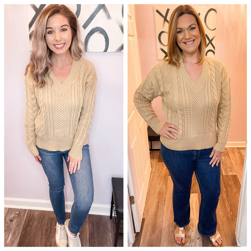 Khaki Twisted Ribbed Design Sweater