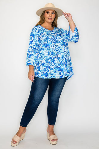 Plus Size Lilly Inspired Blue & White Floral Top (Sizes: 3XL-5XL)