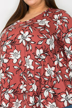 Load image into Gallery viewer, Plus Size Floral Design Brick Colored Long Sleeve Top (Sizes: 3XL-5XL)
