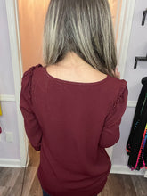 Load image into Gallery viewer, Garnet Ruffled Shoulders With Smocked Wrists Long Sleeve Top
