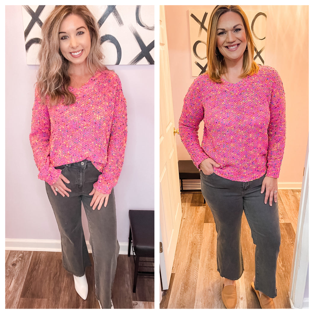 Pop Of Color Pink Confetti Sweater