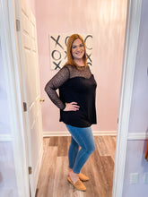 Load image into Gallery viewer, Black Leopard Mesh Long Sleeve Sweetheart Top
