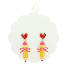 Load image into Gallery viewer, School Pencil Heart &amp; Bow Earrings
